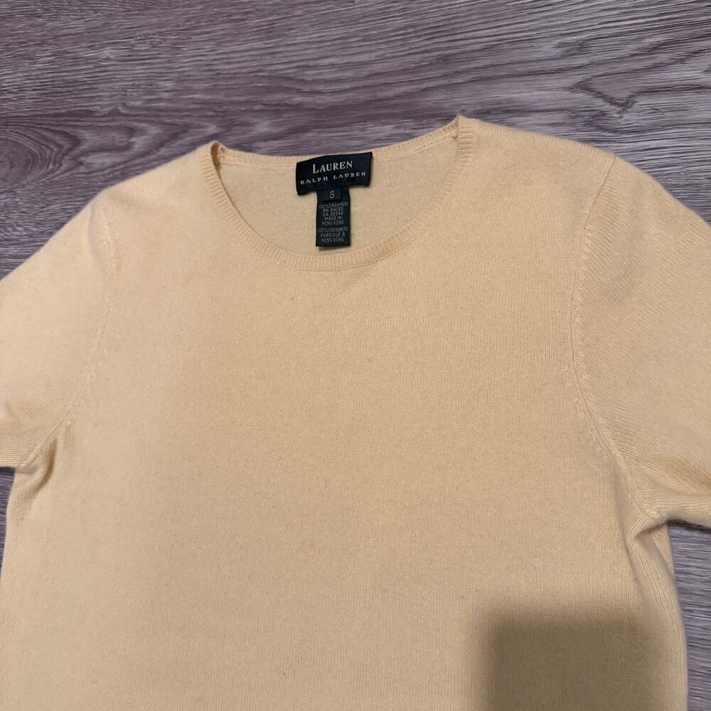 Lauren Ralph Lauren Cashmere Short Sleeve Top Small Butter Yellow Quiet Luxury - Picture 3 of 6